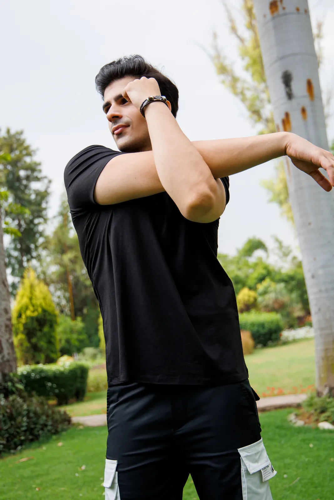 Bamboo Crew Tee – Black worn — lifestyle photo 3