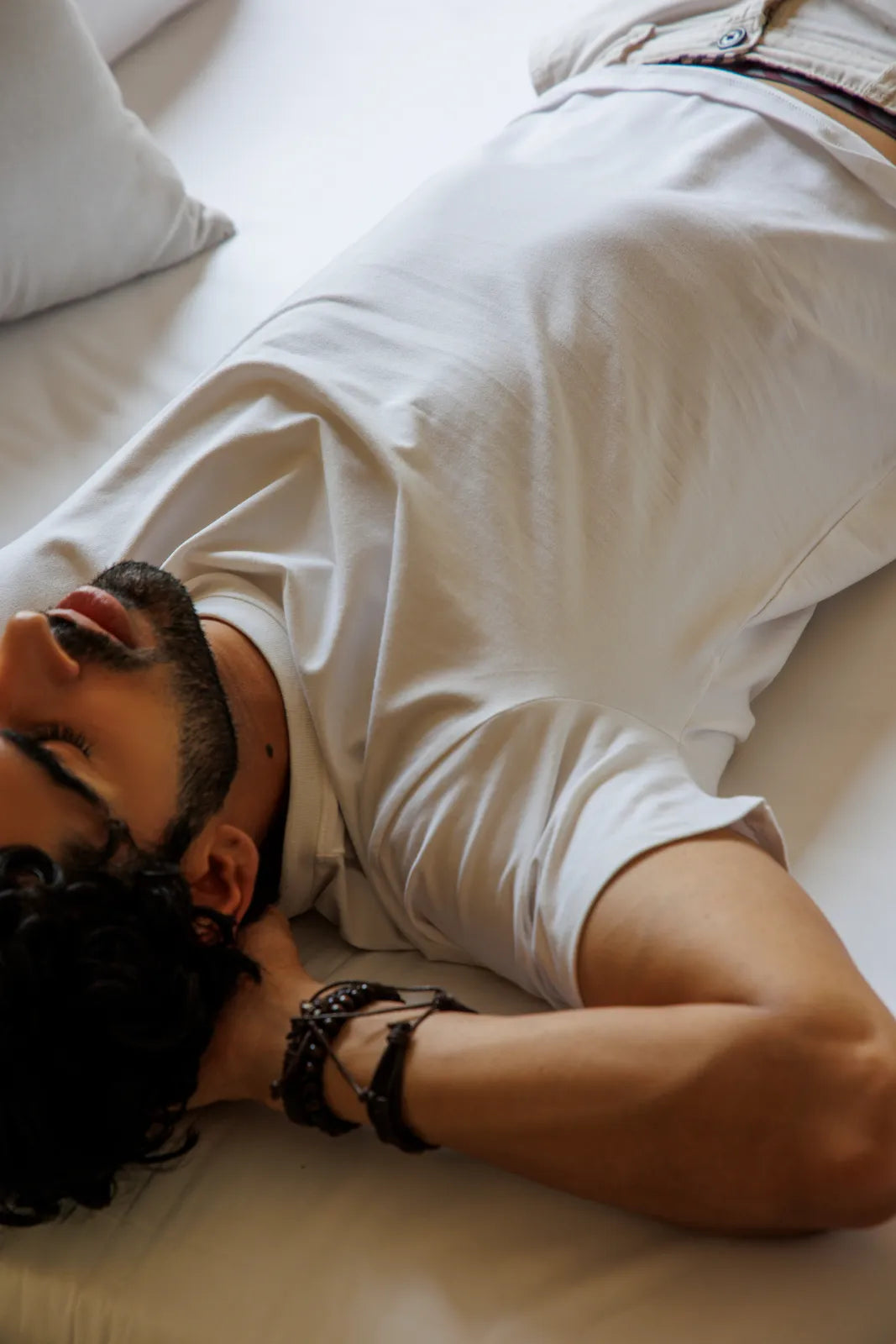 Bamboo Crew Tee – White worn — lifestyle photo 1
